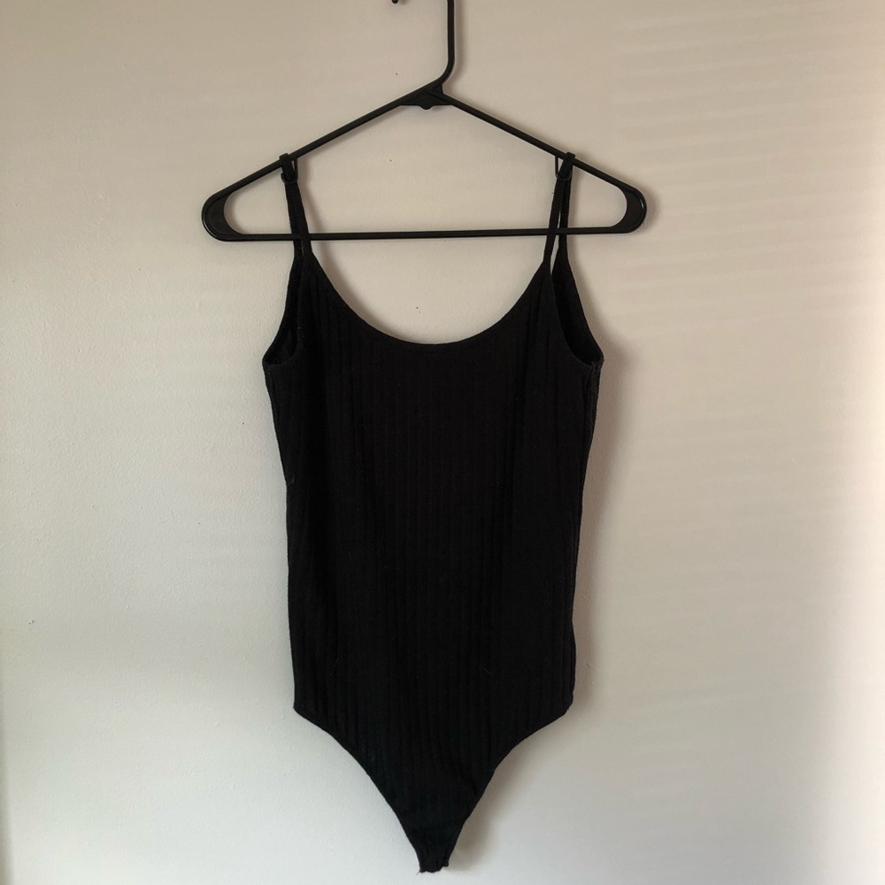 Zara Black Ribbed Knit Bodysuit Size M